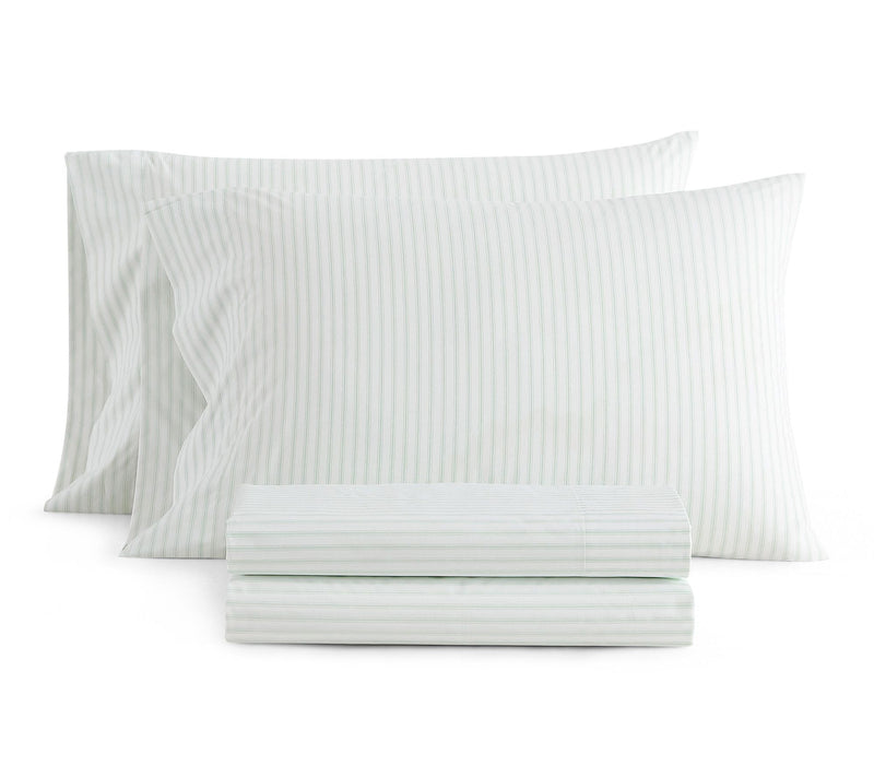 Martha Stewart Ticking Stripe Wht/Green CottonTwin Sheet Set — Main view