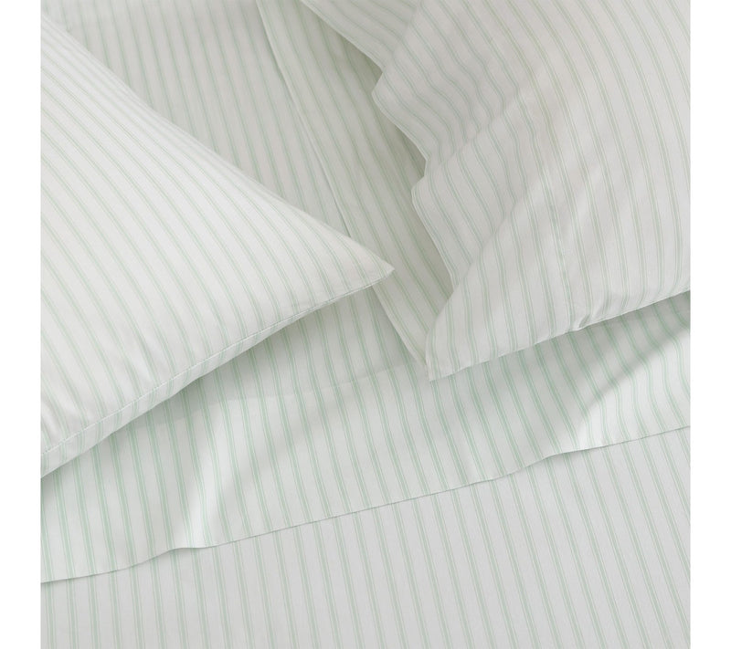 Martha Stewart Ticking Stripe Wht/Green CottonKing Sheet Set — View 7