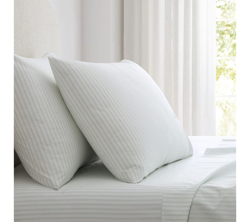 Martha Stewart Ticking Stripe Wht/Green CottonKing Sheet Set — View 8