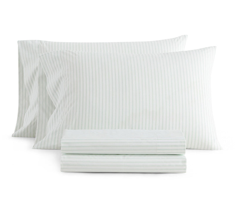 Martha Stewart Ticking Stripe Wht/Green CottonKing Sheet Set — Main view