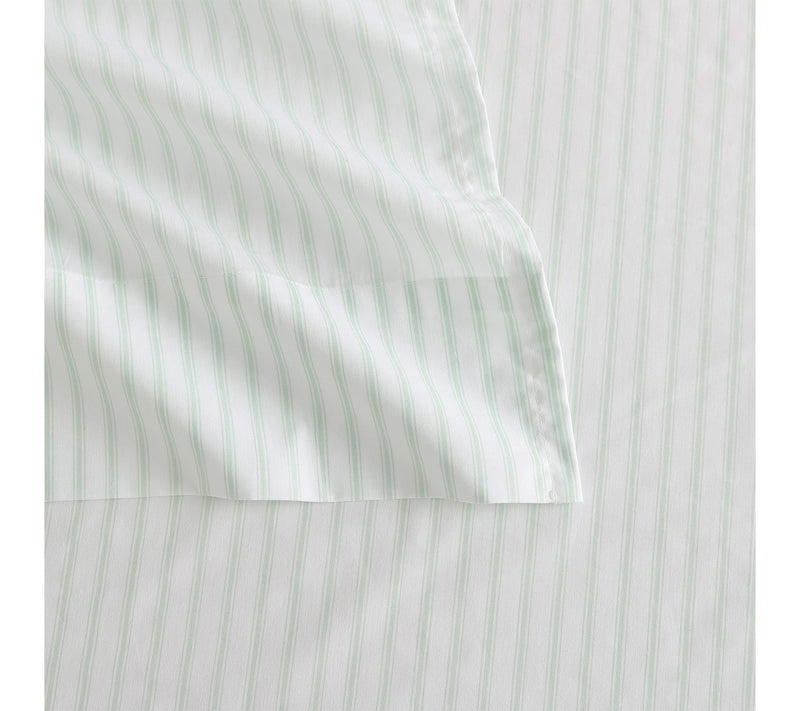 Martha Stewart Ticking Stripe Wht/Green CottonKing Sheet Set — View 4