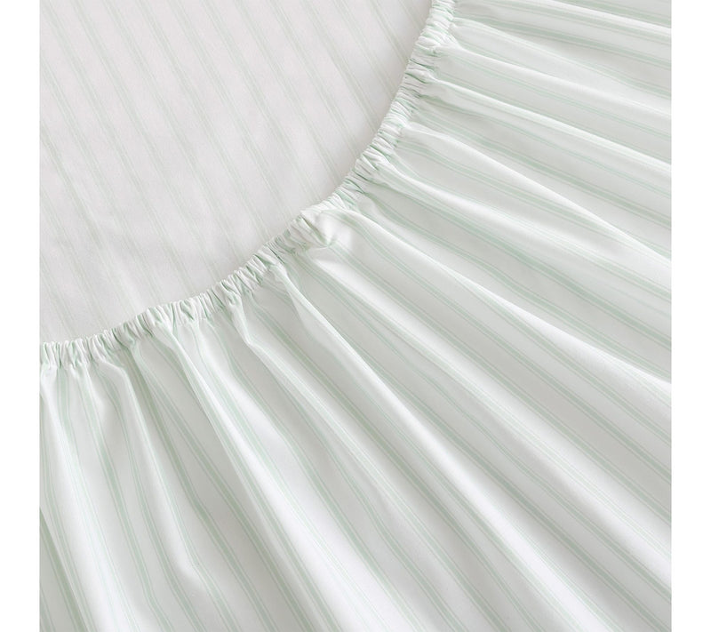 Martha Stewart Ticking Stripe Wht/Green CottonFull Sheet Set — View 5