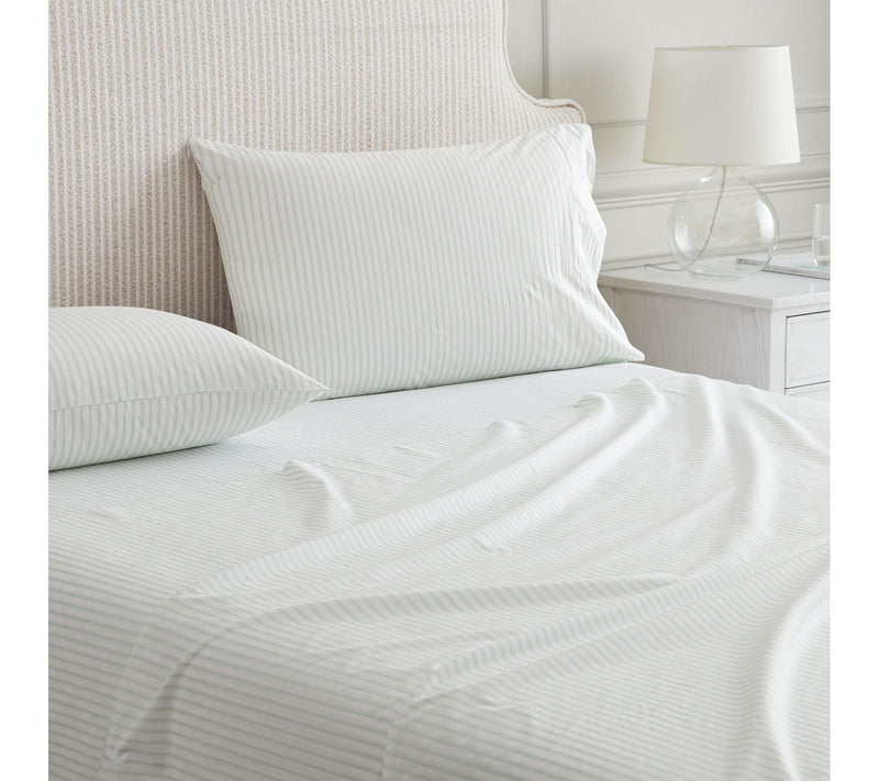 Martha Stewart Ticking Stripe Wht/Green CottonFull Sheet Set — View 3