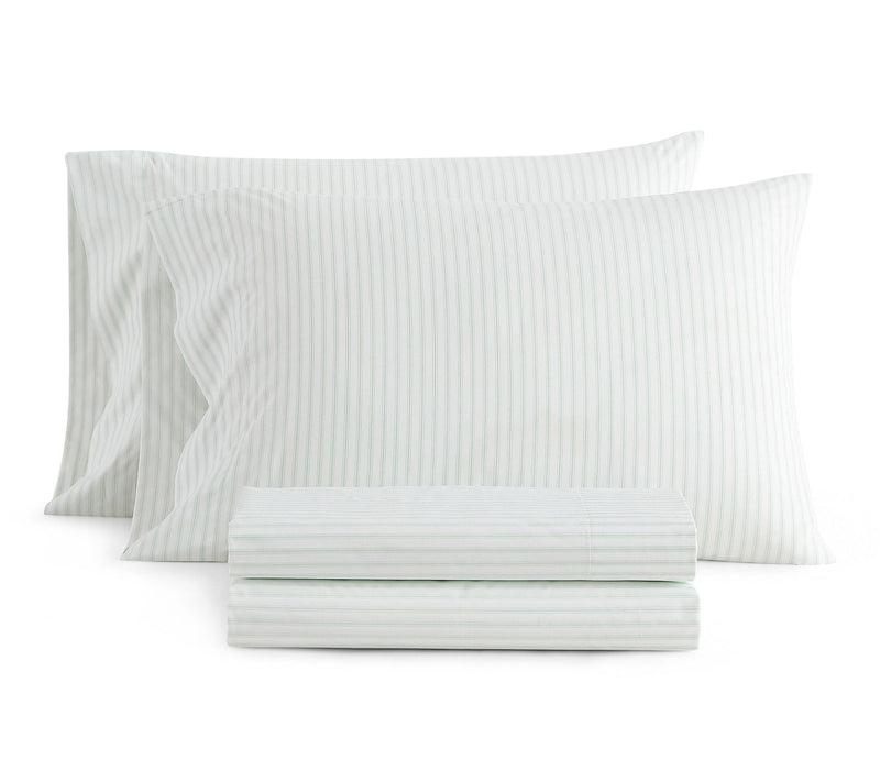 Martha Stewart Ticking Stripe Wht/Green CottonFull Sheet Set — View 10