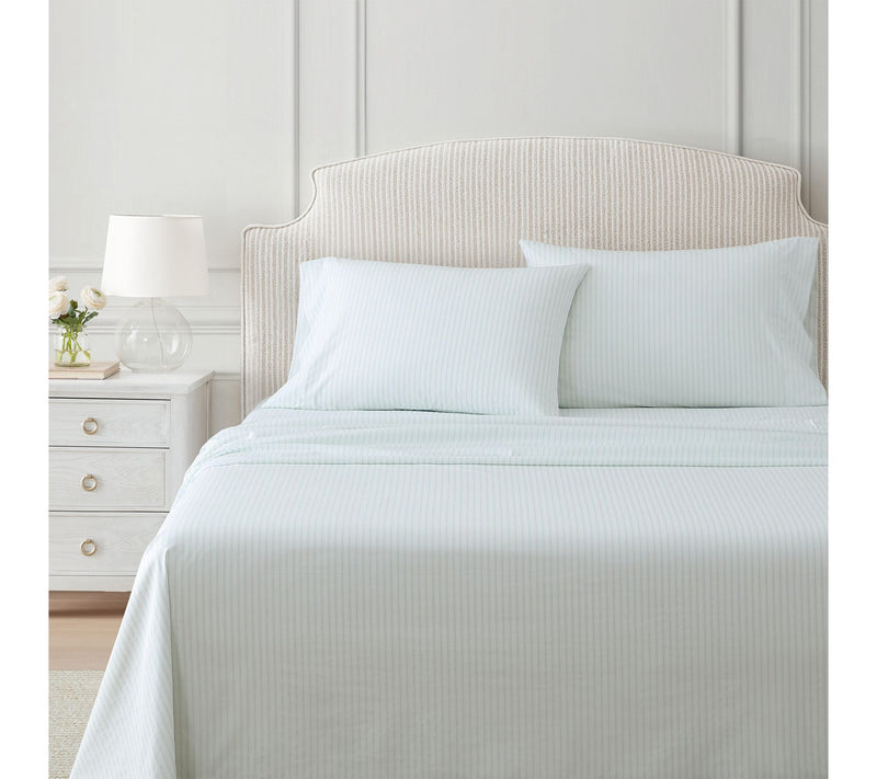 Martha Stewart Ticking Stripe Wht/Green CottonFull Sheet Set — View 2