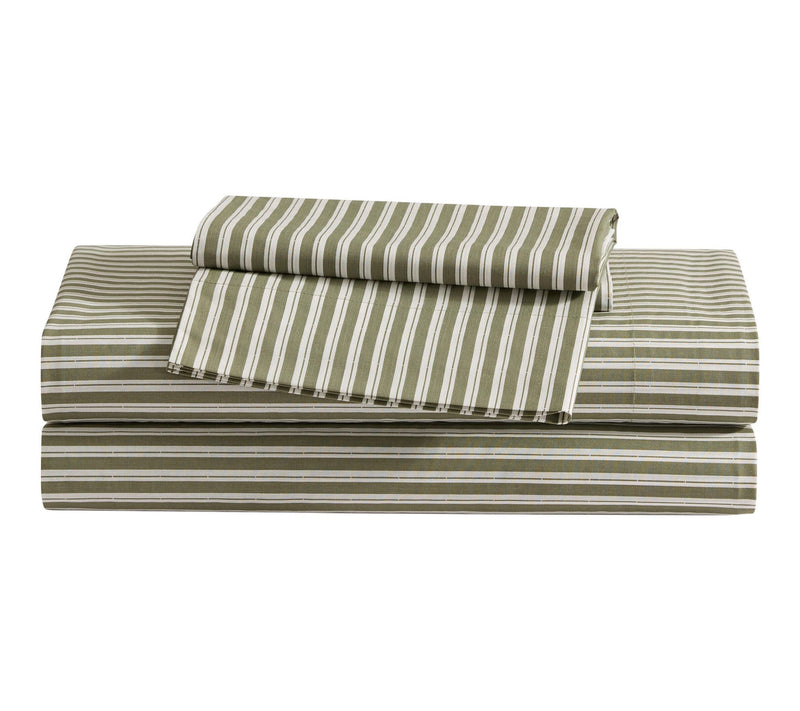 Eddie Bauer Alpha Stripe Green Cotton Percale King Sheet Set — Main view