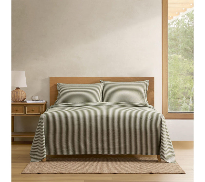 Eddie Bauer Alpha Stripe Green Cotton Percale King Sheet Set — View 2