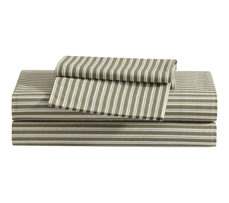 Eddie Bauer Alpha Stripe Green Cotton Percale Twin Sheet Set — Main view