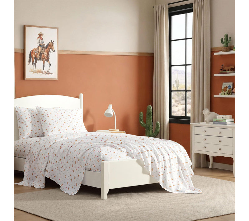 Wrangler Horse Meadow White/Brown Microfiber Twin Sheet Set — View 2