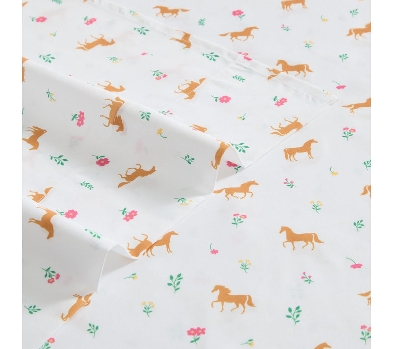Wrangler Horse Meadow White/Brown Microfiber Twin Sheet Set — View 3