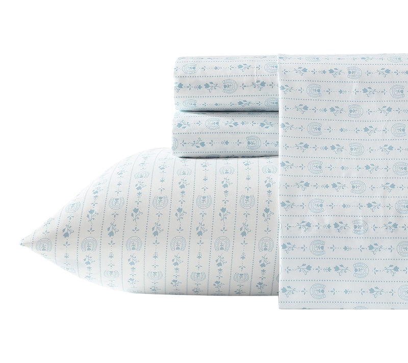 Wrangler Pretty Shoe Stripe White/Blue MicrofbrTwin Sheet Set — Main view