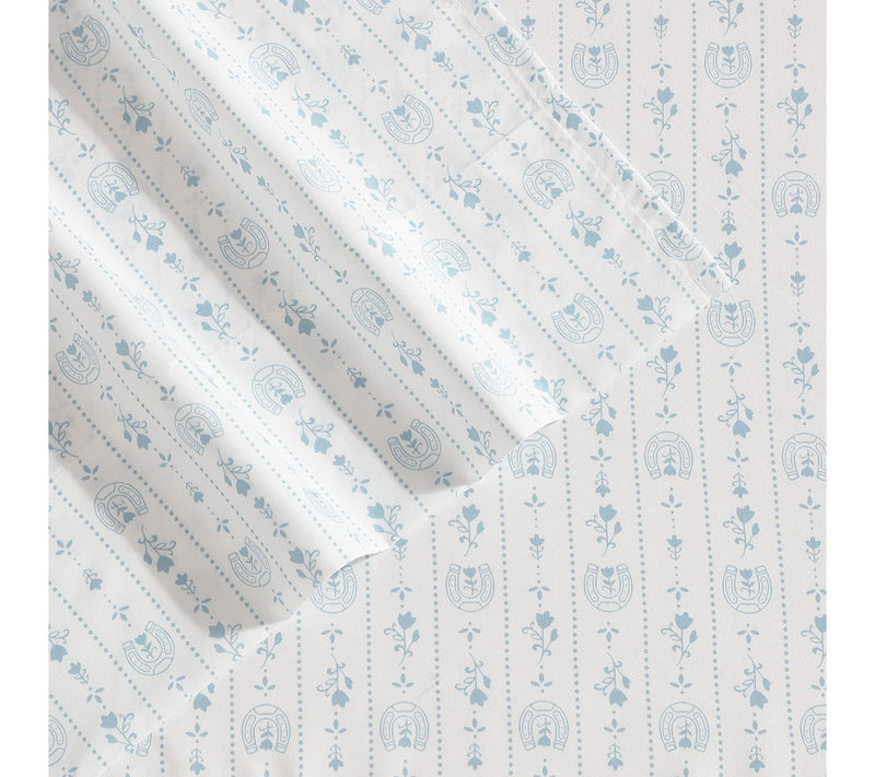 Wrangler Pretty Shoe Stripe White/Blue Queen Sheet Set — View 3