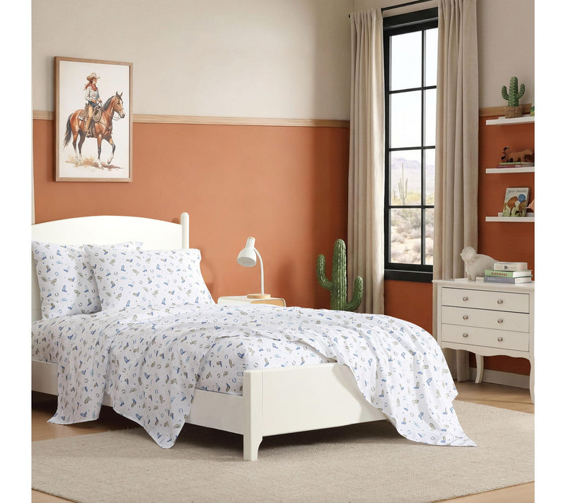 Wrangler Rodeo Star White/Blue Microfiber Twi n Sheet Set — View 2