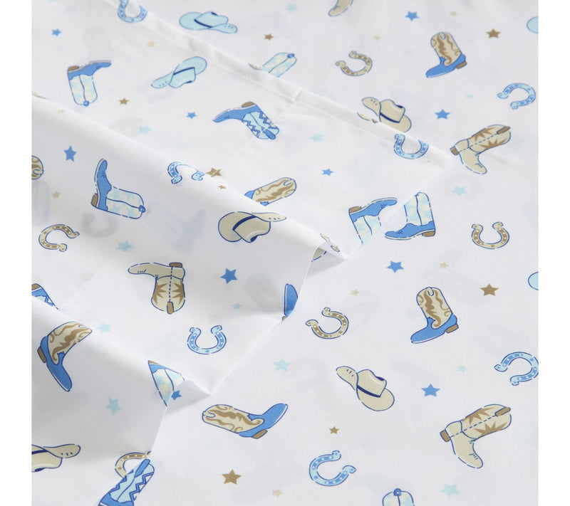 Wrangler Rodeo Star White/Blue Microfiber Ful l Sheet Set — View 3