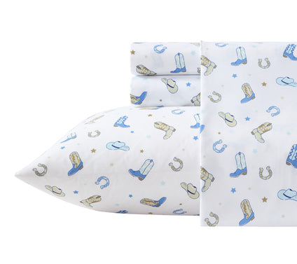 Wrangler Rodeo Star White/Blue Microfiber Ful l Sheet Set