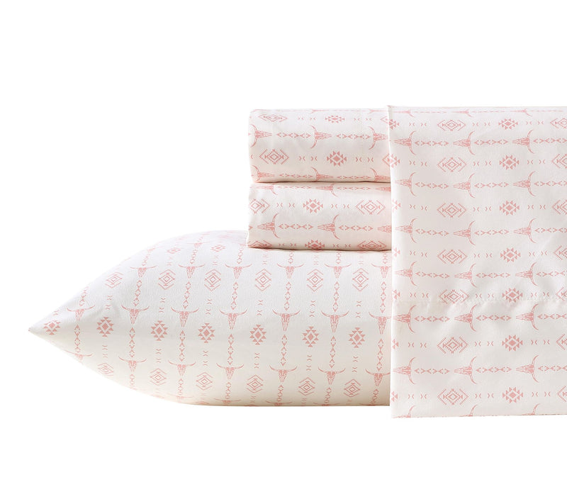 Wrangler Steer Head Stripe Ivo ry/Pink Microfb r Twin Sheet Se — Main view
