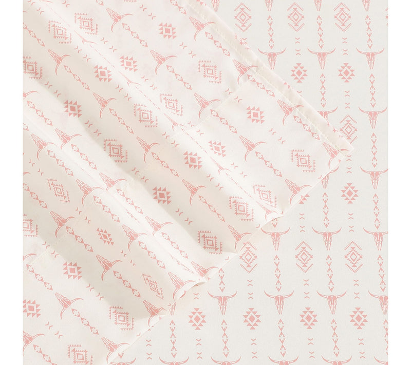 Wrangler Steer Head Stripe Ivo ry/Pink Microfb r Twin Sheet Se — View 2