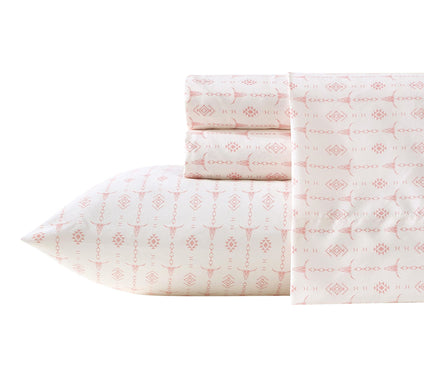 Wrangler Steer Head Stripe Ivory/Pink MicrofbrQueen Sheet Set