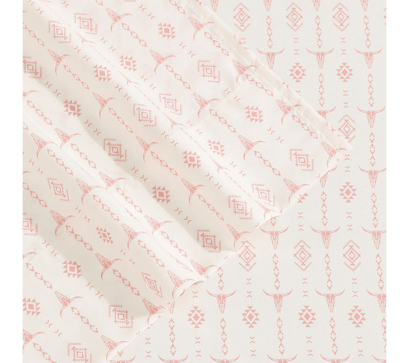Wrangler Steer Head Stripe Ivory/Pink MicrofbrFull Sheet Set — View 2