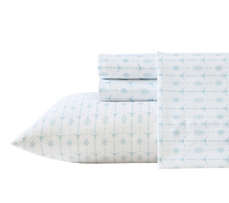 Wrangler Steer Head Stripe Whi te/Blue Microfb r Queen Sheet S — Main view