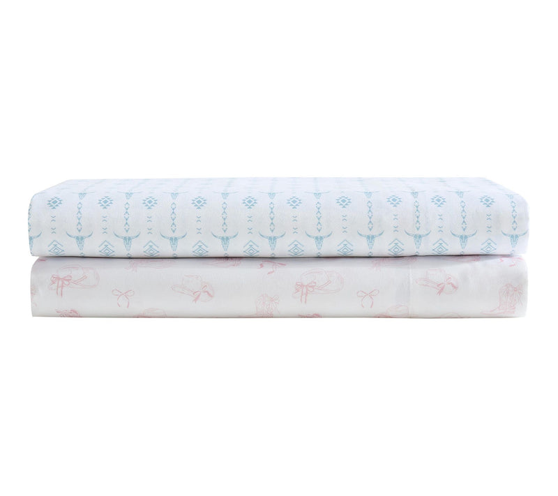 Wrangler Steer Head Stripe Whi te/Blue Microfb r Queen Sheet S — View 6