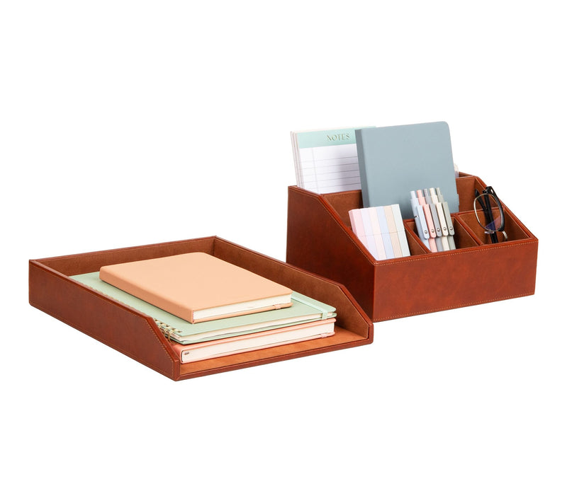 Mind Reader PU Leather Desk Organizer and Letter Tray Set — View 8