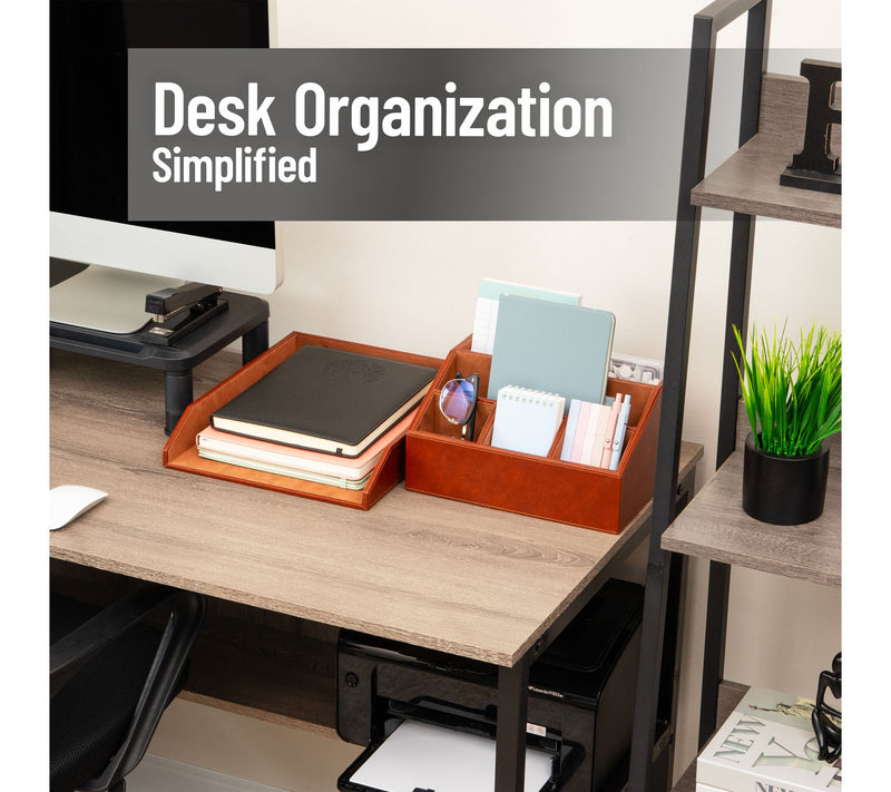 Mind Reader PU Leather Desk Organizer and Letter Tray Set — View 2