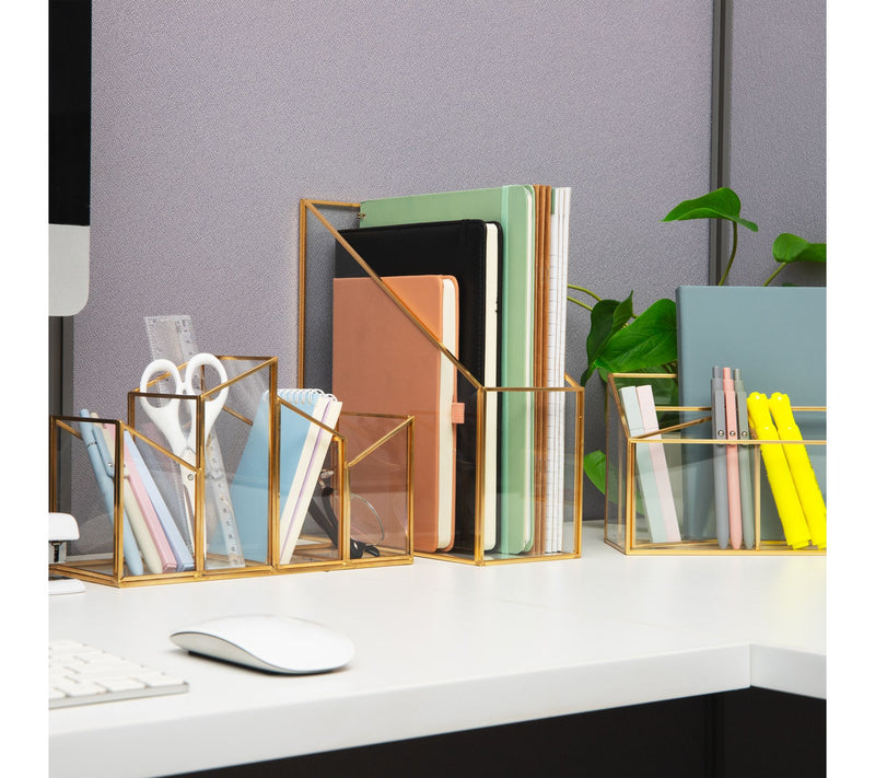 Mind Reader Vertical Glass File Holder with Copper Trim — View 4