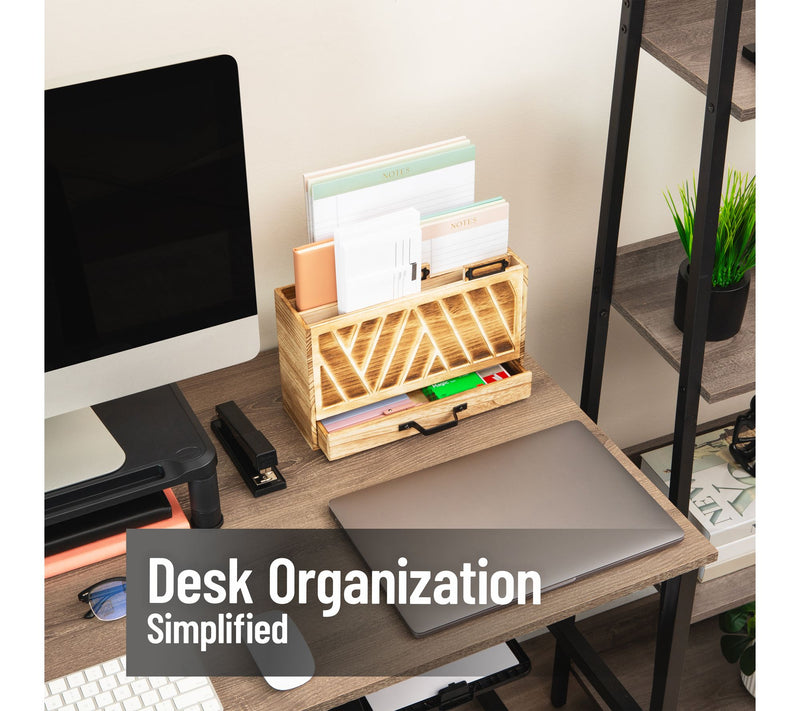 Mind Reader Natural Wood Desktop Mail Organizerwith Drawer — View 2