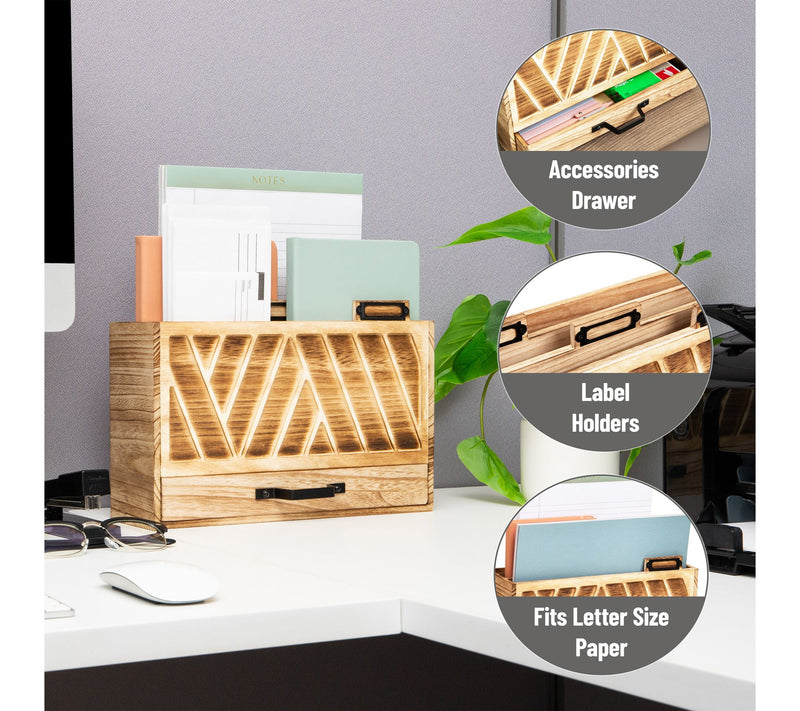 Mind Reader Natural Wood Desktop Mail Organizerwith Drawer — View 4