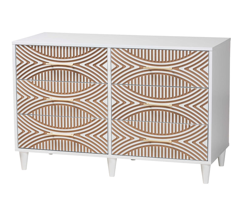 Louetta Coastal White Carved Contrasting 6-Drawer Dresser — Main view