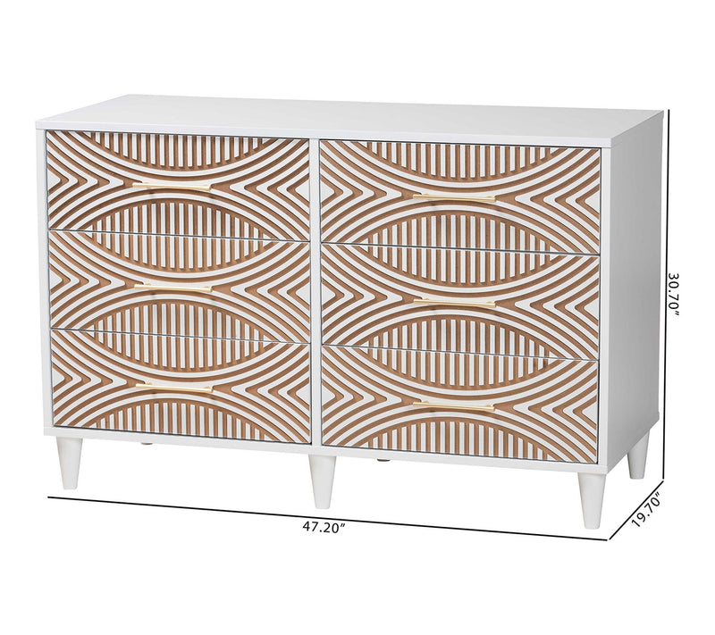Louetta Coastal White Carved Contrasting 6-Drawer Dresser — View 8
