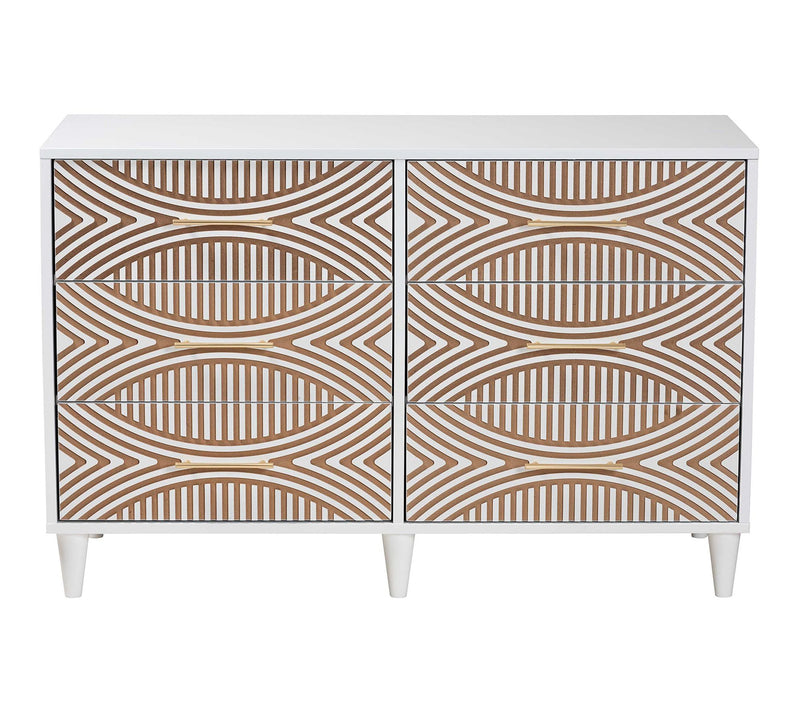 Louetta Coastal White Carved Contrasting 6-Drawer Dresser — View 3