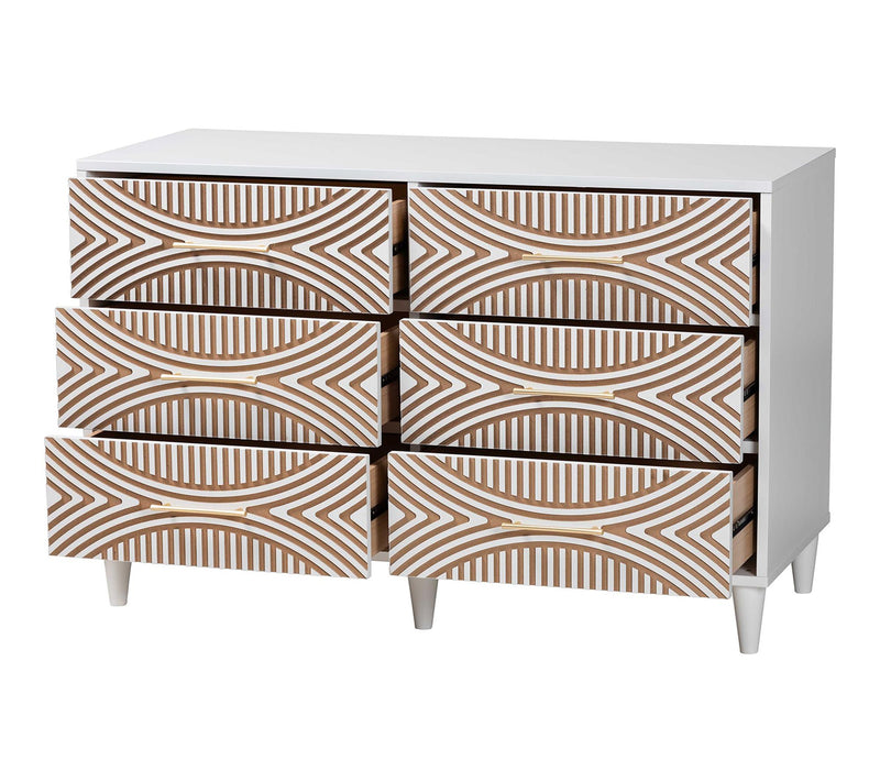 Louetta Coastal White Carved Contrasting 6-Drawer Dresser — View 2