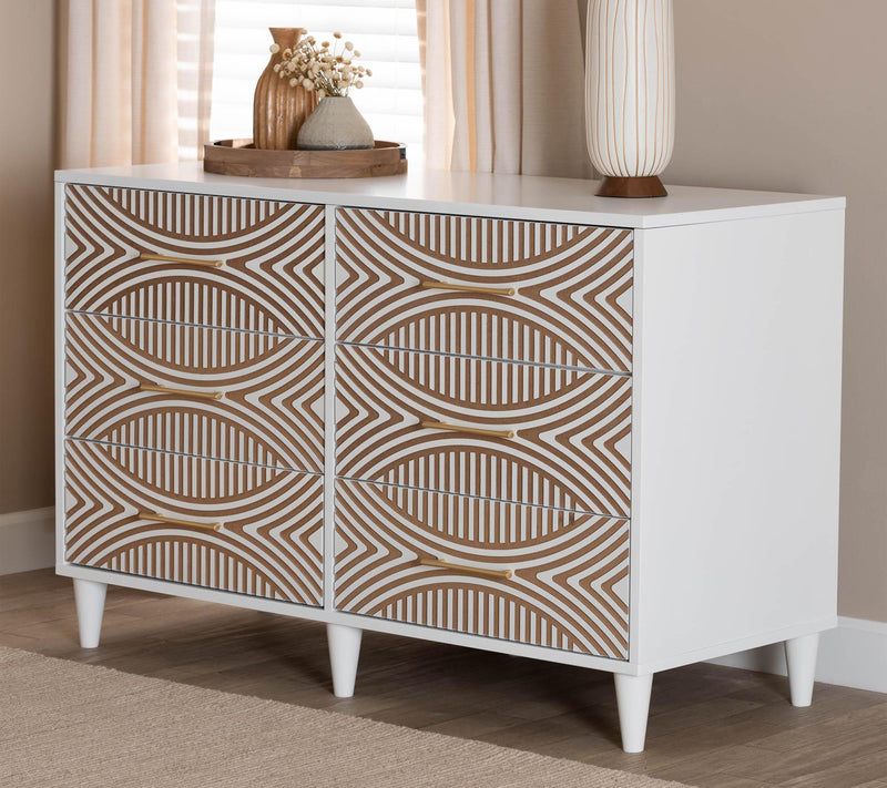 Louetta Coastal White Carved Contrasting 6-Drawer Dresser — View 7