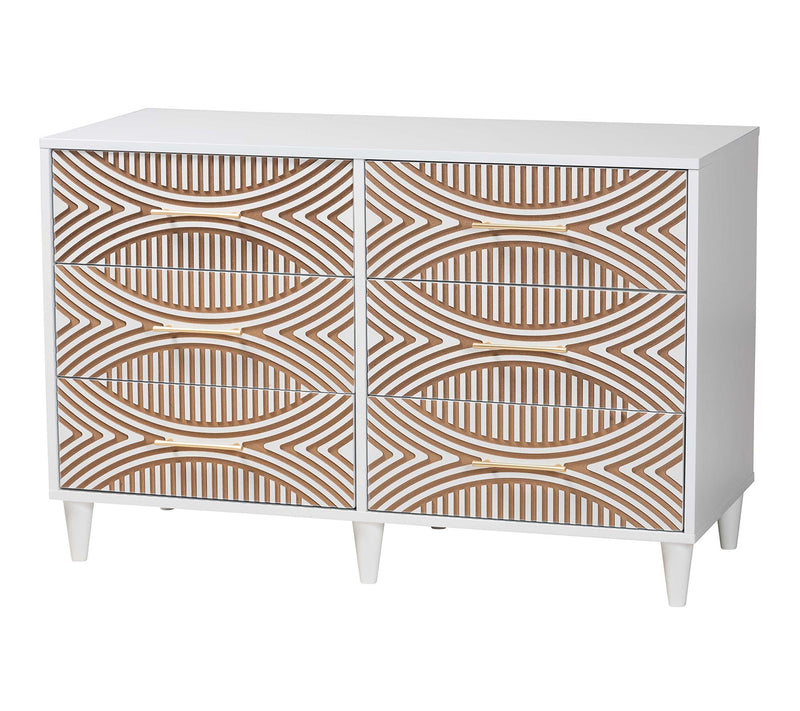 Louetta Coastal White Carved Contrasting 6-Drawer Dresser — View 10