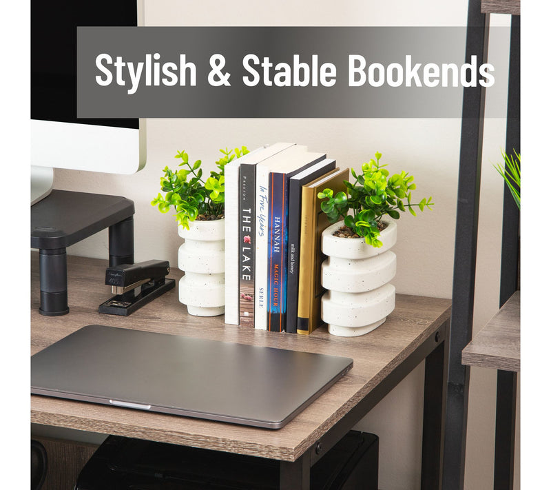 Mind Reader Ribbed Cement Planter Bookends, Faux Greenery — View 2