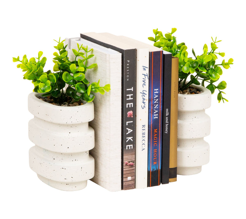 Mind Reader Ribbed Cement Planter Bookends, Faux Greenery — View 8