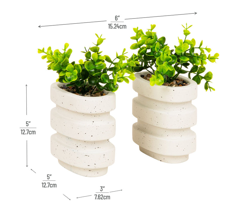 Mind Reader Ribbed Cement Planter Bookends, Faux Greenery — View 3