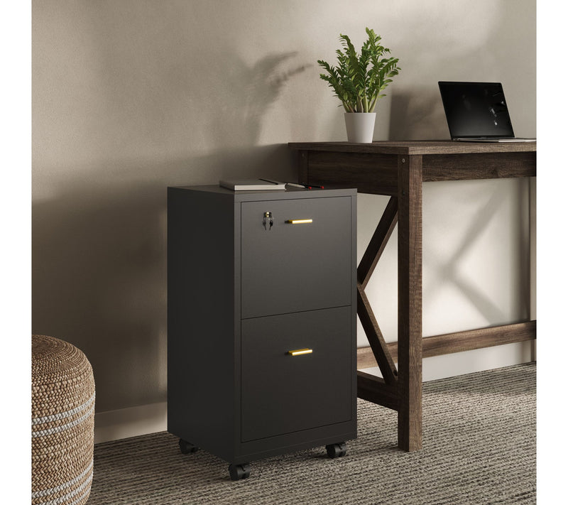 Lavish Home 2 Drawer Mobile File Cabinet with Lock — View 2