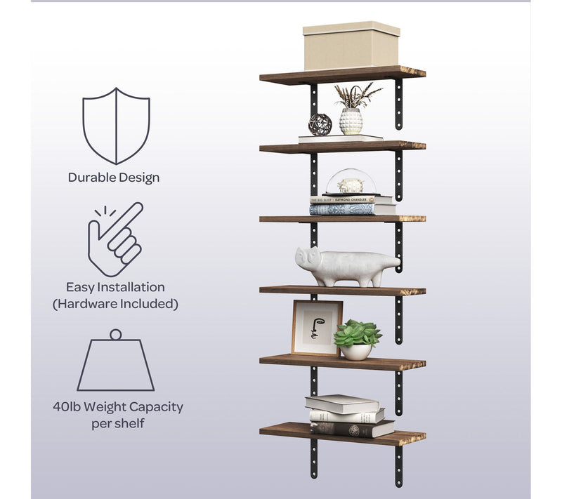 Lavish Home Floating Shelves Set of 6 Wood Floating Shelves — View 2