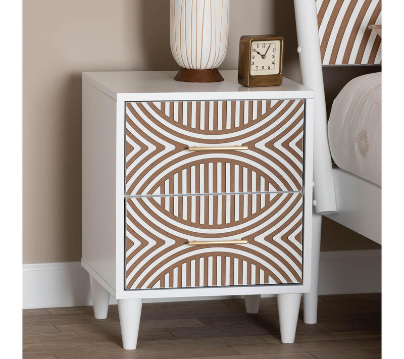 Baxton Studio L ouetta White Ca rved Contrastin g Nightstand — View 7