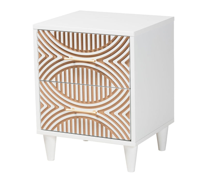 Baxton Studio L ouetta White Ca rved Contrastin g Nightstand — Main view