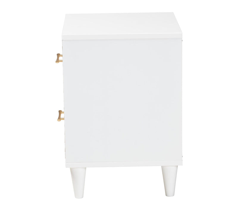 Baxton Studio L ouetta White Ca rved Contrastin g Nightstand — View 4