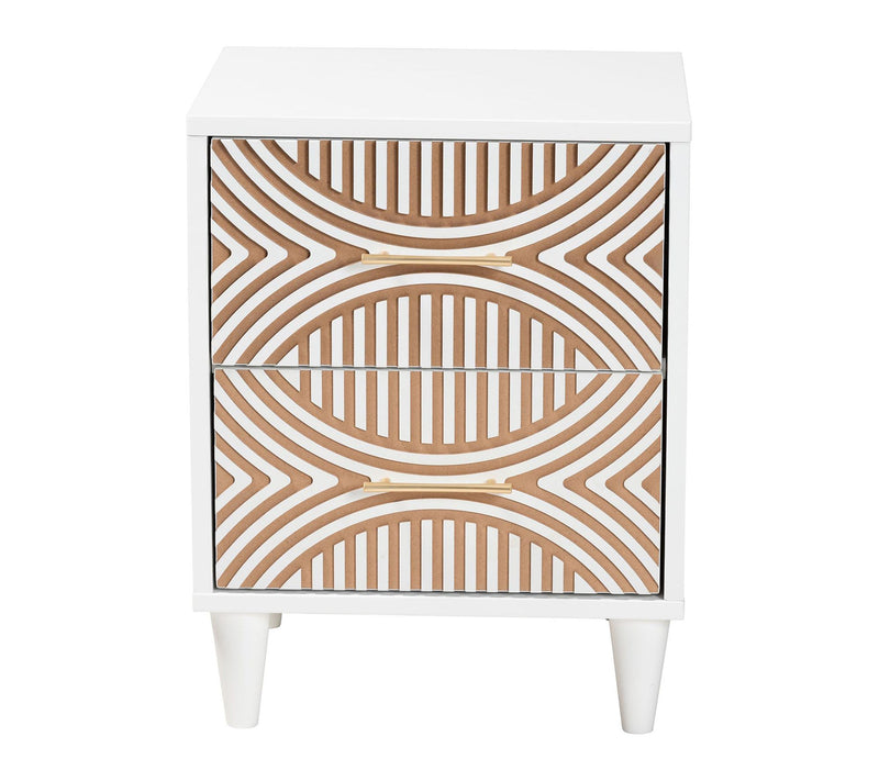 Baxton Studio L ouetta White Ca rved Contrastin g Nightstand — View 3