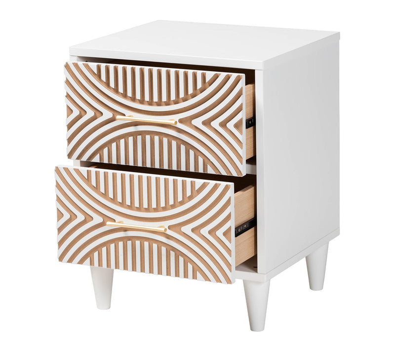 Baxton Studio L ouetta White Ca rved Contrastin g Nightstand — View 2