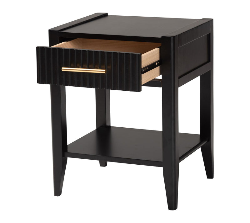 Baxton Studio Primrose Fluted Wood 1-Drawer Nightstand — View 2