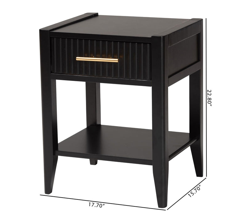 Baxton Studio Primrose Fluted Wood 1-Drawer Nightstand — View 8
