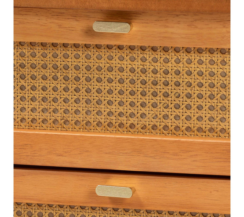 Baxton Studio J enn Golden Brow n Wood Nightsta nd with Rattan — View 4