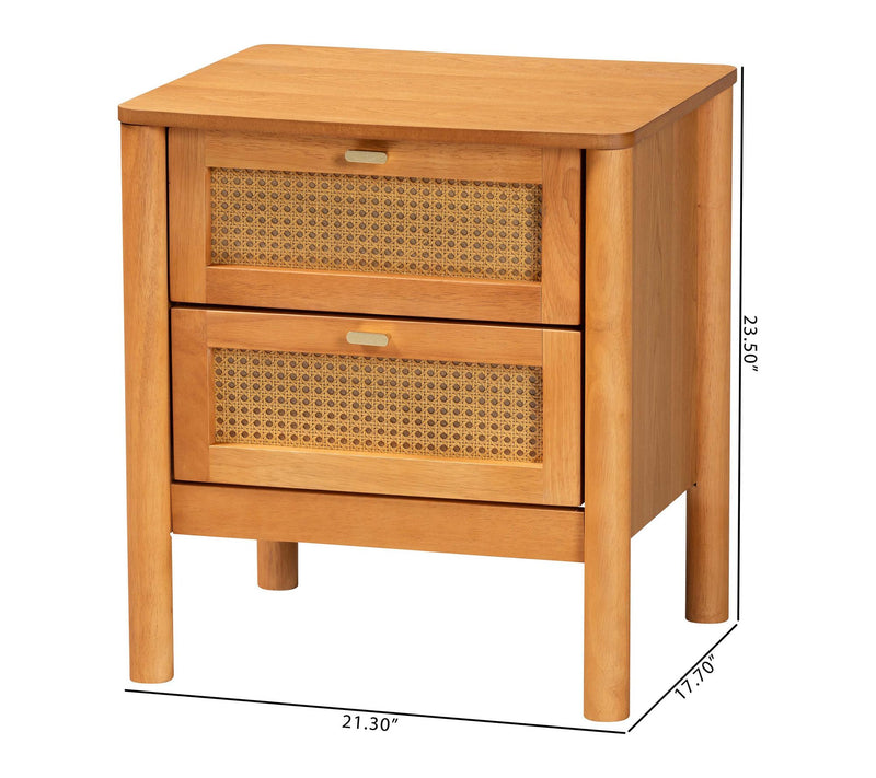 Baxton Studio J enn Golden Brow n Wood Nightsta nd with Rattan — View 8